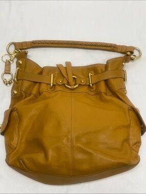 B.Makowsk - Leather Hobo Shoulder Bag in Cognac - 3x14x15